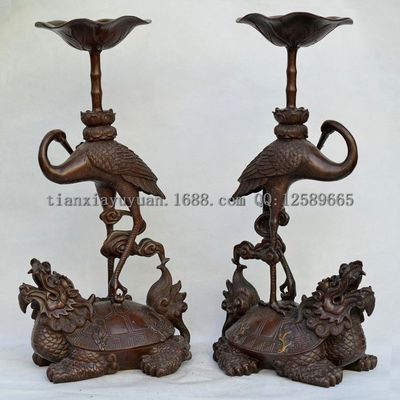批發(fā)精品銅器 純銅仿古龜鶴延年獨(dú)占鰲頭燭臺(tái) 龜鶴蠟臺(tái)擺件工藝品